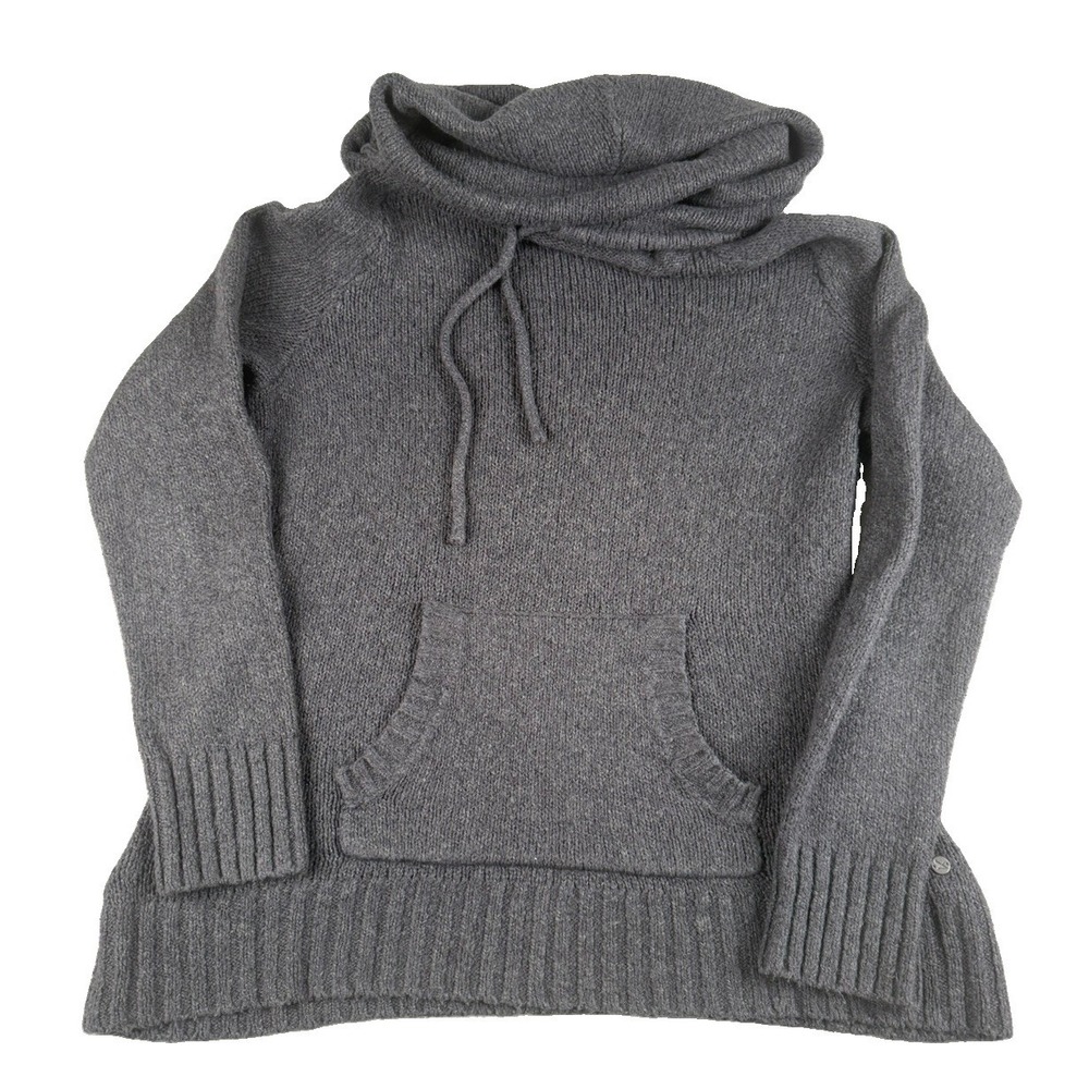 Eddie Bauer Womens XL Cowl Neck Sweater Gray Kangaroo Pocket Drawstring 2015